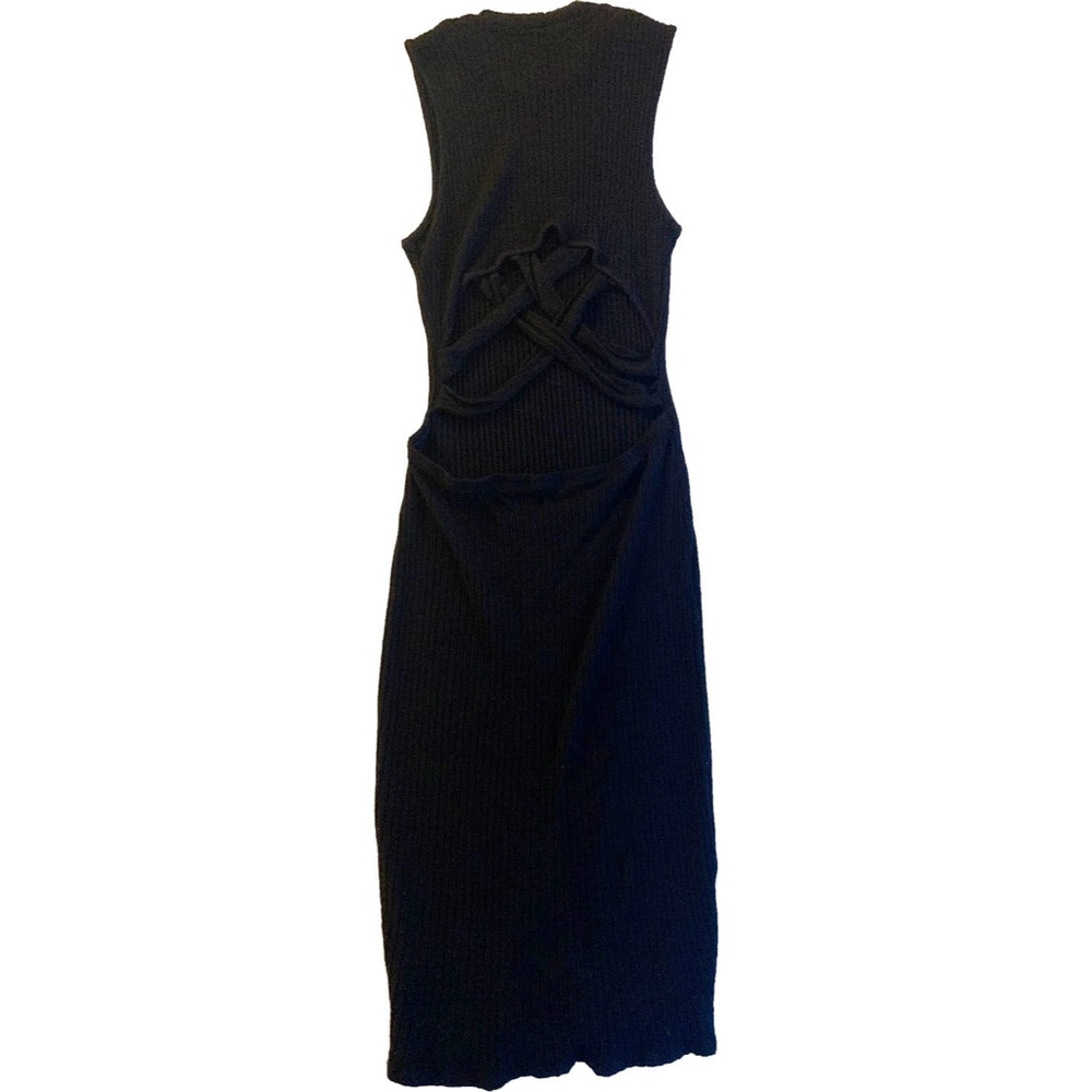 Lattice-Back Ribbed Knit Midi Dress